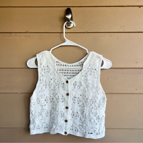 Cider Tops - Cider Open Knit Crochet Vest Size S Boho Spring